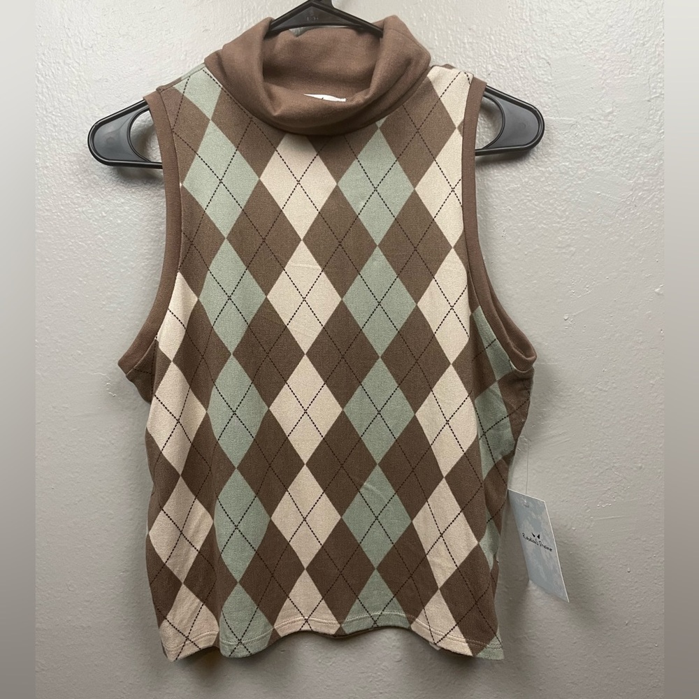 NWT rebellious dreamer turtle neck sleeveless sweater super soft print size xl